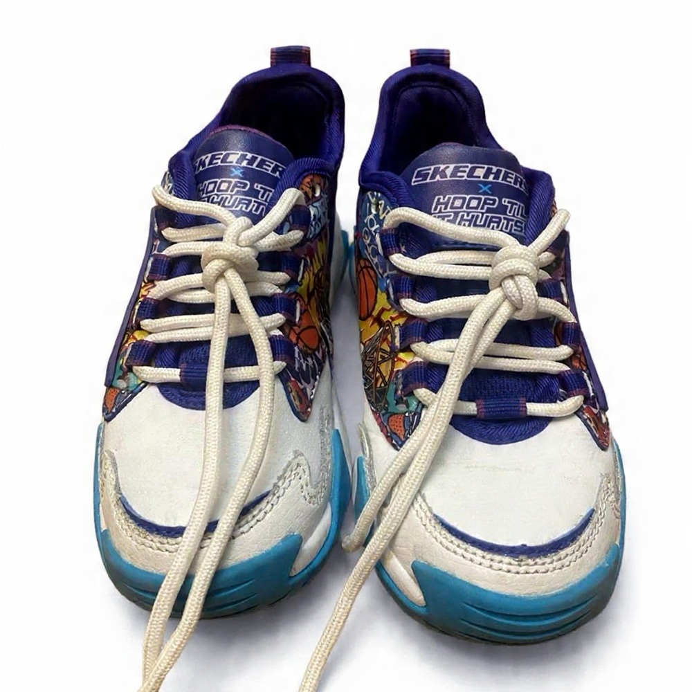 Skechers Hoop 'Til Hurts Basketball Sneakers I Kids White Blue Purple Orange